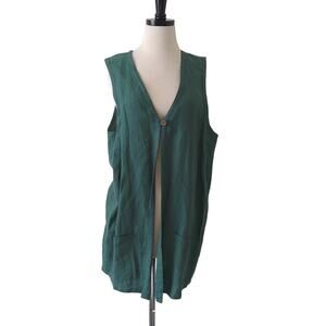Vintage Chico's Women's Linen Longline Tunic Vest Size 1 Green‎ Lagenlook Safari